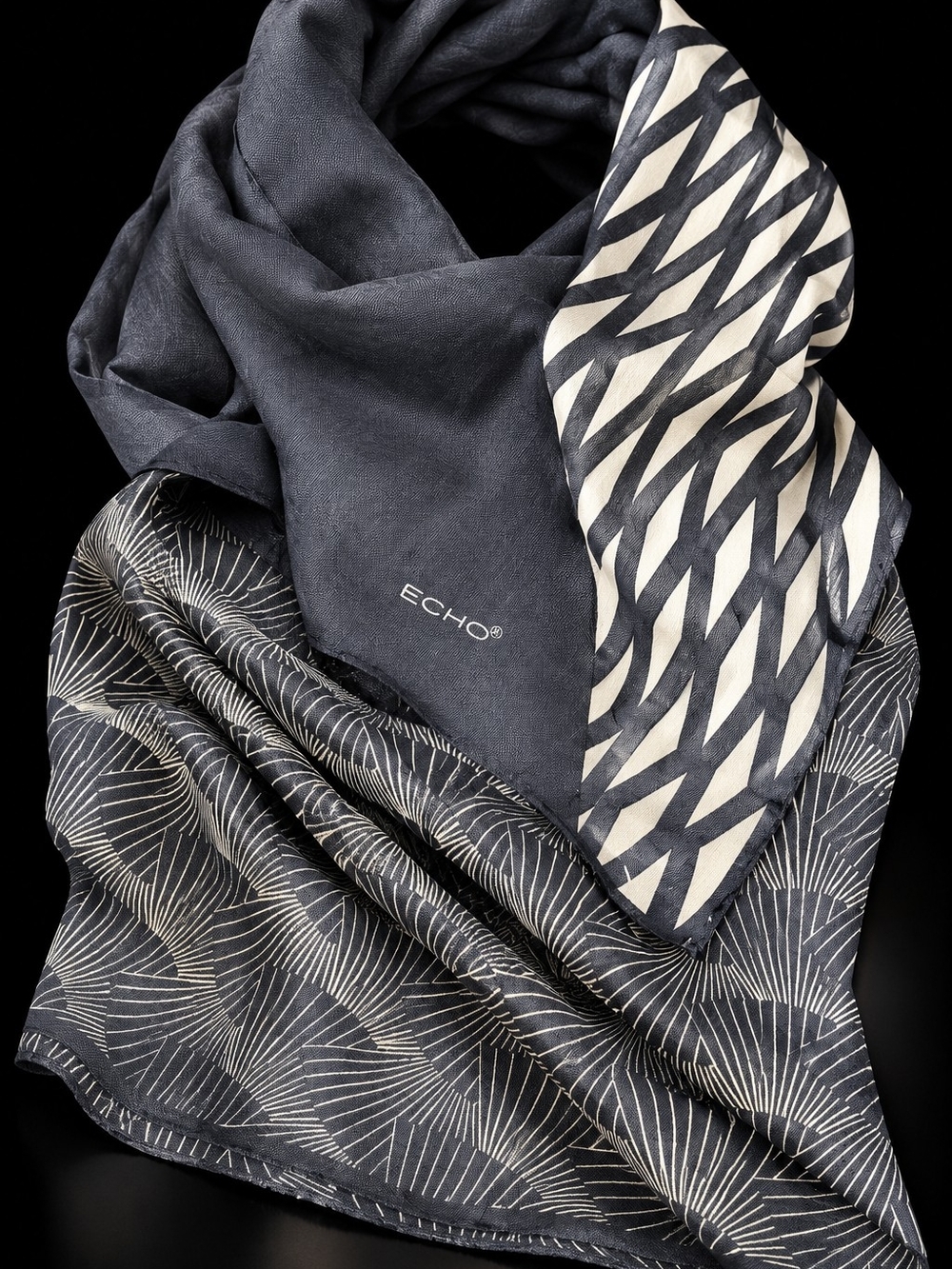 Vintage ECHO NEW YORK 100% Silk 41x41 Oversized Scarf Hand Rolled Abstract Print